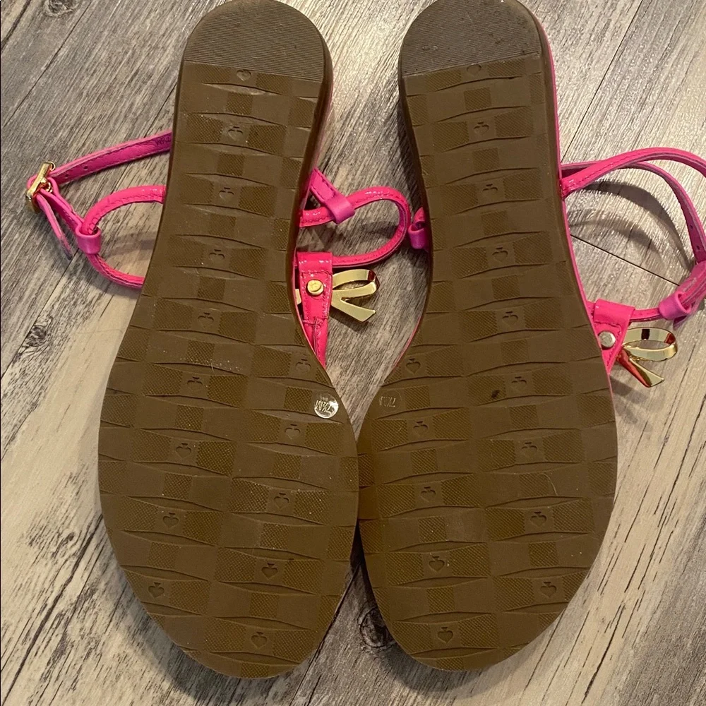 Kate Spade Tracie Flat Sandals Hot Pink Gold Bow Sz 7.5 - Picture 7 of 8